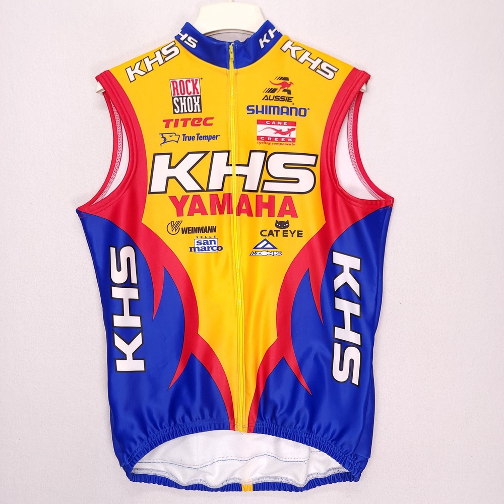 Aussie KHS Yamaha Cycling Vest Mens XL Yellow Blue Shimano Rock Shox Full Zip